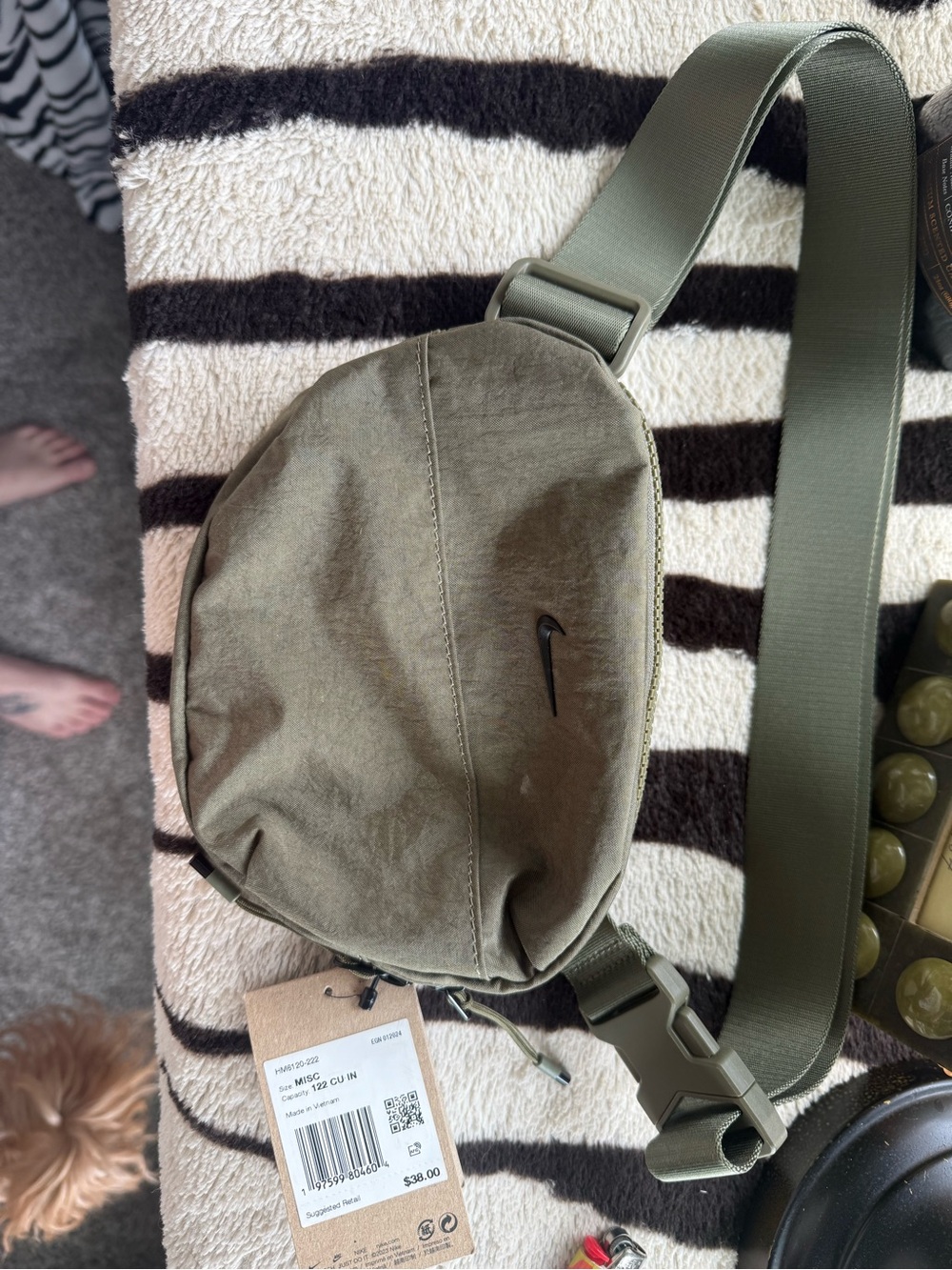 Nike Olive Green Waist Sling Bag with Black Swoosh
